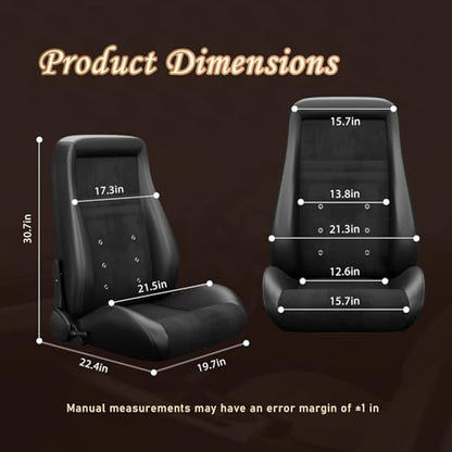 2 Pcs Adjustable Universal Racing Seats with Double Sliders, Reclinable Bucket Seats, 1 Pair of Sport Seats for Vehicles (OBS SUEDE BLACK) - color: OBS SUEDE BLACK