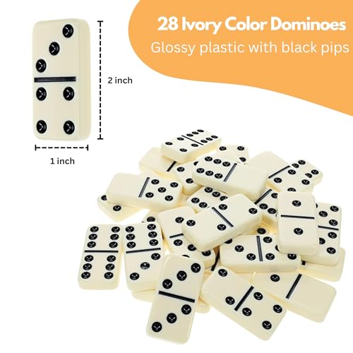 WE Games Double 6 Dominoes in Magnetic Wooden Travel Box, Dominoes Set for Adults, Ivory Color Double Six Domino, Classic Board Games, Tile Games