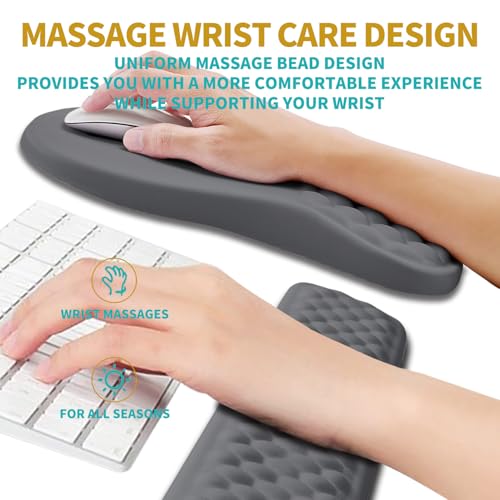 Hokafenle 2 in 1 Ergonomic Mouse Pad Wrist Support & Wrist Rest for Computer Keyboard Set, with Relieve Carpal Tunnel Pain Massage Bulge and Full Memory Gel Design (2In1 Set, Dark Gray) - color: Hk012-dark Gray