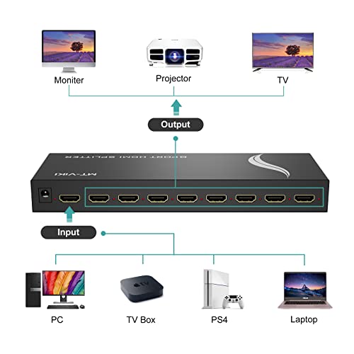 MT-VIKI HDMI Splitter 1 in 8 Out, Powered 8 Port HDMI Signal Duplicator Supports 4K@30Hz, Long Distance Transmission for Conference Room, Church,Classroom, Retail Display - size: 1x8 4K30
