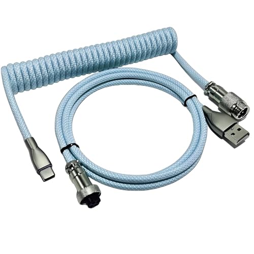 USB C Coiled Keyboard Cable,Custom 1.5ft Coil + 3ft Extension Mechanical Keyboard Cable with Detachable Metal Aviator,Nylon Braided USB C to USB A for Gaming Keyboard, PC,Computer Gamer & Enthusiasts - color: Blue