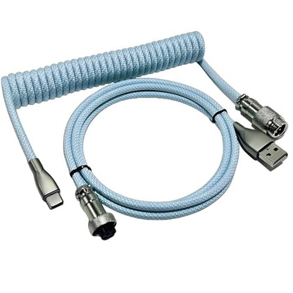 USB C Coiled Keyboard Cable,Custom 1.5ft Coil + 3ft Extension Mechanical Keyboard Cable with Detachable Metal Aviator,Nylon Braided USB C to USB A for Gaming Keyboard, PC,Computer Gamer & Enthusiasts - color: Blue