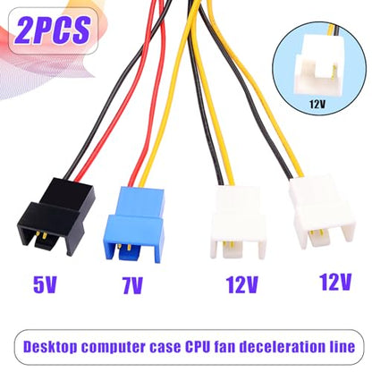 2Pcs Large 4-pin to Small 4/3-pin Fan Speed Control Cable, 1-to-4 Splitter, 3-Speed Settings (12V/7V/5V), Computer case Fan Power Splitter (22AWG, 12cm)