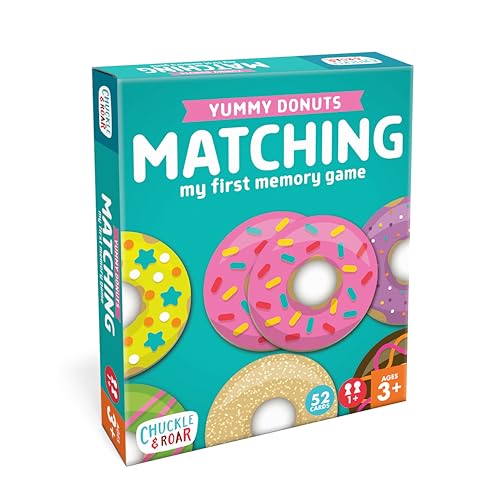 Chuckle & Roar Memory Game, Donuts, Matching Game, 52 Tiles, Ages 3+ | Sturdy Cardboard Tiles, More Matching Pairs, Solo or Up to 4 Players, Compact for Travel, Fun Food Theme, Preschool Games - color: Donuts