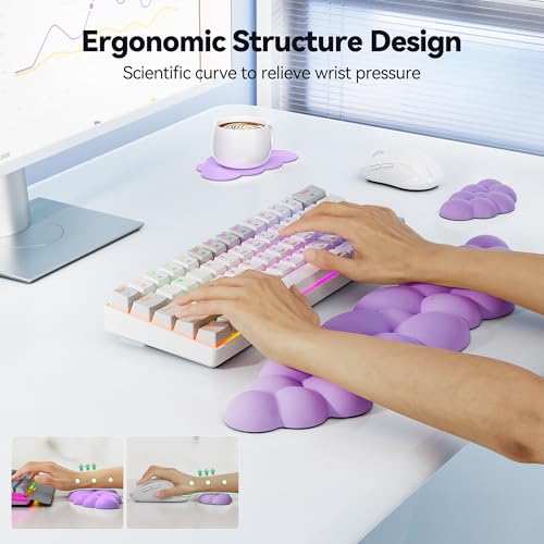 TECKNET Cloud Keyboard Wrist Rest Set, Cloud Wrist Rest with Non-Slip Base, PU Leather Wrist Pad for Keyboard with Ergonomic Memory Foam for Computer Laptop Office Gaming and Pain Relief, Purple - color: Purple