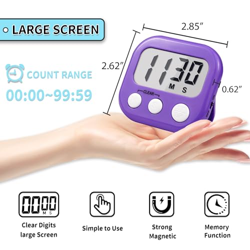 Timer for Kids Teachers Supplies Digital Kitchen Timers for Cooking Large Magnetic Classroom Timer 2Pack-Blue Purple - color: Blue Purple