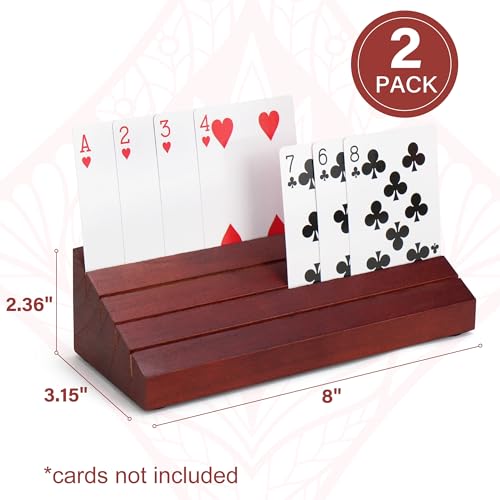 LotFancy Playing Card Holder for Kids, Adults, Seniors, 2 Pack, Wooden | Wooden Card Holders for Playing Cards, Family Card Game Nights, Canasta, Poker Parties, Hands Free, 4 Slots - style: 2 Holders