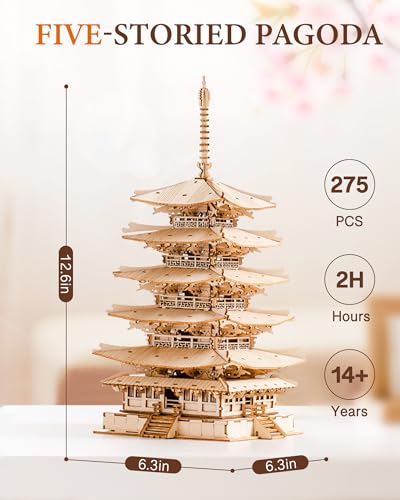Rolife Wood Model Kits for Adults to Build 3D Puzzles DIY Five-storied Pagoda Birthday Unique Gifts for Friends or Family