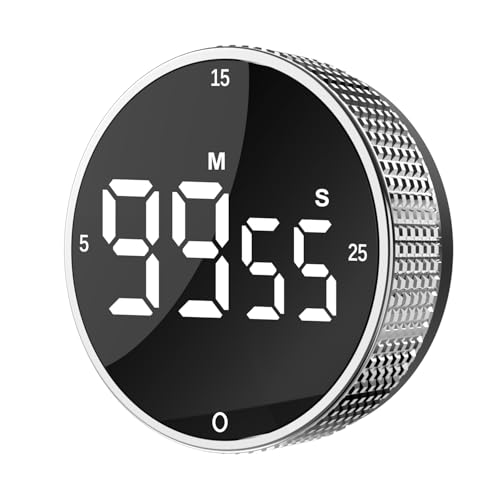 Digital Kitchen Timer - Magnetic Countdown Count Up Clock with Large LED Display, 5/15/25 Min Presets, 3 Volume Levels, Rotary Dial for Cooking, Productivity, Classroom, Fitness (1, Silver) - color: Silver