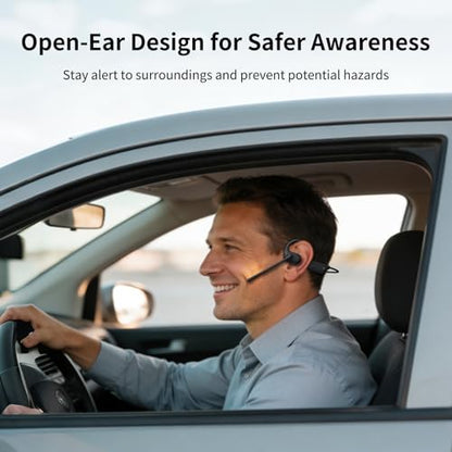 CXK Open Ear Headphones with Mic, Bluetooth 5.4 Dual Noise Canceling Mic for Clear Calls, 23g Lightweight Headset with Mute Button, 12H Playtime Air Conduction Headphones for Call, Meeting, Driving | Bluetooth 5.4 Headphones, 23g Lightweight Headset with