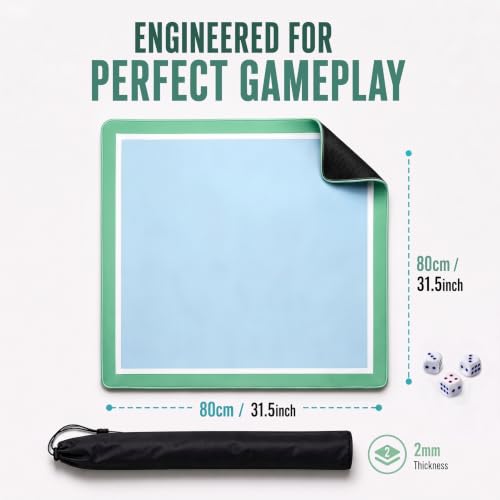 Green White Light Blue Mahjong Mat 31.5x31.5 Inch Thick Neoprene Waterproof Noise Reduction Non-Slip Table Game Mat for Table, Mahjong, Dominoes, Poker & Board Games, with Storage Bag & 4 Dice - color: Bule Green White