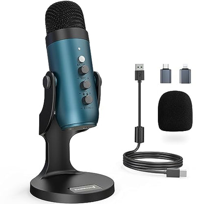 ZealSound Podcast Microphone for PC, Noise Cancellation USB Mic with Gain, Volume Adjustment & Mute Button, Monitoring & Echo, for YouTube, TikTok, Podcasting, Streaming, iPhone, iPad, Android(Teal) - color: Teal