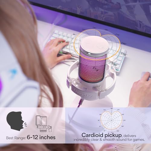 MAONO USB Gaming Microphone with Boom Arm Microphone Stand: Noise Cancellation Condenser Mic Kit with RGB Lights,for Streaming Recording Podcast Chat Twitch YouTube Discord DGM20+BA20 White