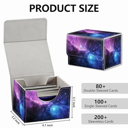 Strong Magnet Card Case Deck Box Mtg Card Box Playing Card Box Magic Deck Box Tcg Up to 200 Cards Creative Pattern Trading Card Storage Box for Collectible Card Games, Purplea Galaxy Sky With Stars - color: Purplea Galaxy Sky With Stars