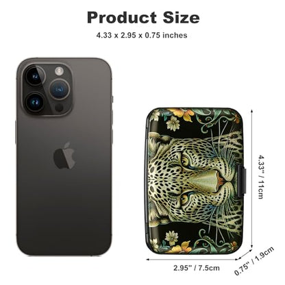 ELFISH Mini RFID Aluminum Wallet Credit Cards Holder Business Card Case Metal ID Case for Men Women(Black Leopard) - color: Black Leopard