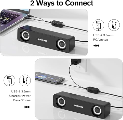 10W Wired Stereo Speaker Compact PC Speakers for Desktop -, USB Powered, 3.5mm Audio Input, Laptop Expertly Tuned Computer Soundbar