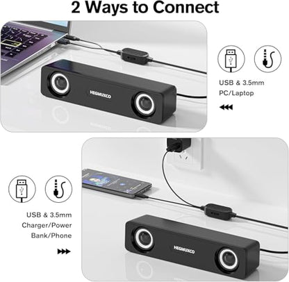 10W Wired Stereo Speaker Compact PC Speakers for Desktop -, USB Powered, 3.5mm Audio Input, Laptop Expertly Tuned Computer Soundbar