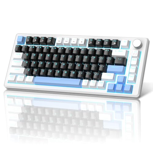 MageGee 75% Mechanical Gaming Keyboard, Compact Blue Backlit Wired Gaming Keyboards with Black Switches, EVA Foam, Knob Control, STAR75 Portable NKRO PC Gaming Keyboard - Black & Blue - color: Black & Blue - Black Switch