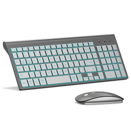 Wireless Backlit Keyboard and Mouse Ultra Slim Combo, TopMate 2.4G Silent Compact 2400DPI Mouse and Scissor Switch Keyboard Set, Batteries Included, for PC/Laptop/Windows/Mac/Gaming - BL Gray Silver - color: BL Gray Silver