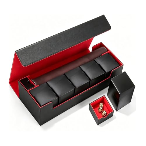 Premium Trading Card Storage Case with 5 Individual Deck Cases, Large MTG Commander Deck Box Holds 1800+ Cards, PU Leather Organizer for TCG & Sports Card Collections (Black & Red) - color: A-Black/Red - 1800 Cards