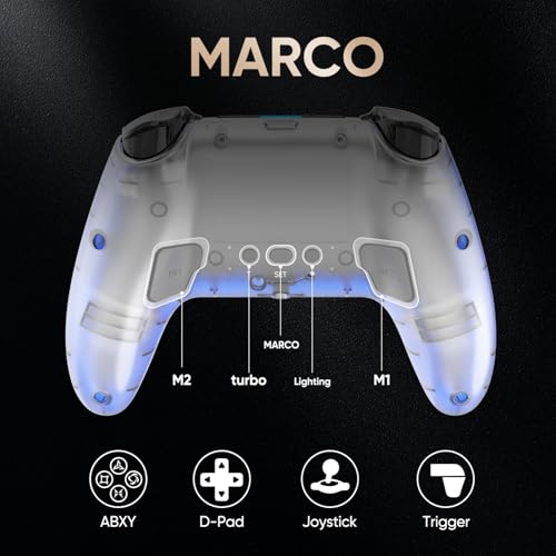 BETMI LED Wireless Controller for PS5, Pro/Slim/PC(Frosted White) | Hall Joysticks/Trigger, Marco Back Button, Turbo, Dual Vibration, 6-Axis, 3.5mm Jack, Built-in Mic/Speaker, for Steam Deck - color: Frosted White