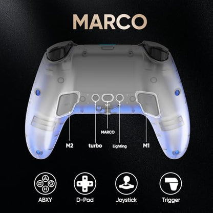 BETMI LED Wireless Controller for PS5, Pro/Slim/PC(Frosted White) | Hall Joysticks/Trigger, Marco Back Button, Turbo, Dual Vibration, 6-Axis, 3.5mm Jack, Built-in Mic/Speaker, for Steam Deck - color: Frosted White