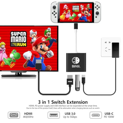 Switch1 Dock,Switch TV Dock TV Docking Station for Nintendo Switch/Switch OLED/Steam Deck,HDMI 2.0 4K@30HZ Portable with PD 100W Charging, USB 3.0 Port（3-in-1）