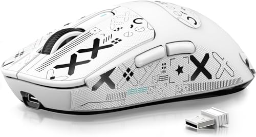ATTACK SHARK X3 Lightweight Wireless Gaming Mouse, 49g Tri-Mode Bluetooth/2.4G/USB-C Wired Mouse, PAW3395 26K DPI Sensor, 200h Battery Life, Programmable Buttons, Griptape for PC/Laptop/Mac - color: White & Griptape