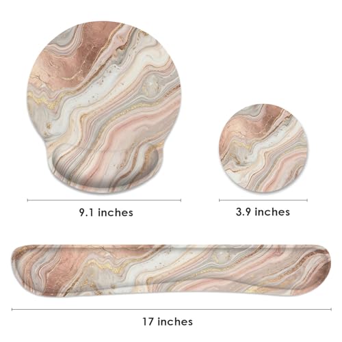 Ergonomic Mouse Pad Set with Wrist Rest, Gold Pink Marble | Abstract Non-Slip Rubber Base Wrist Cushion Support and Coasters Mousepad with Wrist Support for Computer Keyboard - color: Gold Pink Marble