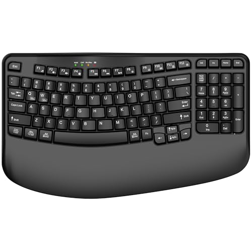 EDJO Wireless Ergonomic Keyboard with Wrist Rest, Wave Keys | Comfortable Natural Typing, Multimedia Hotkeys,2.4GHz,For Large Hands,Windows, Mac, Laptop, PC