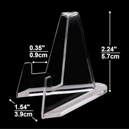 HillSpring 10 Pack 2.2 Inch Clear Small Easel Stand, Acrylic Tabletop Mini Stand, Display Holder for Sports Cards, Challenge Coin, Graded Cards, Name Card, Photo, Sign, Medal, Crystals, Plates