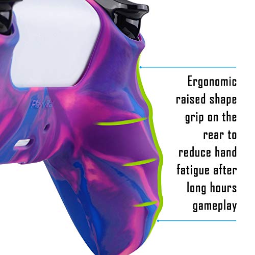 PlayVital Tri-Color Pink & Purple & Blue Camouflage Anti-Slip Silicone Cover Skin for ps5 Controller, Soft Rubber Case for PS5 Wireless Controller with Black Thumb Grip Caps - color: Pink Purple Blue