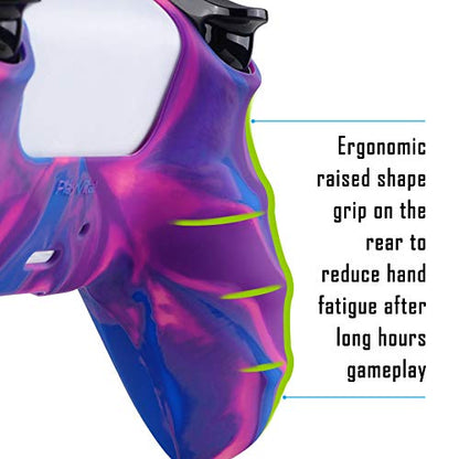 PlayVital Tri-Color Pink & Purple & Blue Camouflage Anti-Slip Silicone Cover Skin for ps5 Controller, Soft Rubber Case for PS5 Wireless Controller with Black Thumb Grip Caps - color: Pink Purple Blue