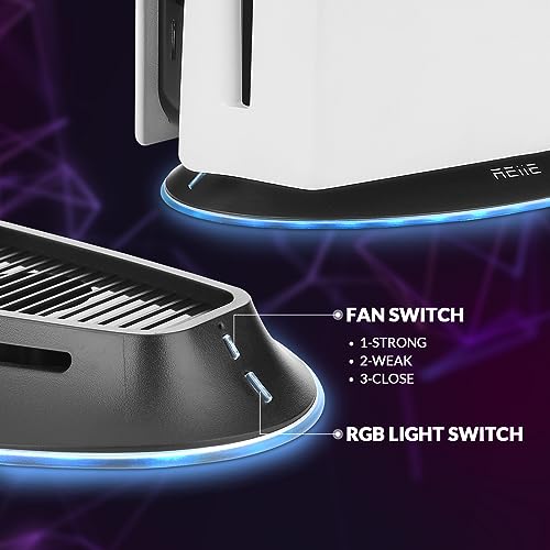 Cooling Stand with Dual Fans,Cooling Station Built-in RGB Light,for Host Battery,Compatible with PS5 Slim&PS5 Pro(All Version)