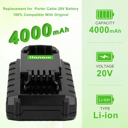 2 Pack 4000mAh PCC680L Battery Replace for Porter Cable 20V Battery PCC681L PCC682L PCC660 PCC660B PCC641 PCC683L PCC685L PCC601 PCC670 20V Cordless Tool Battery