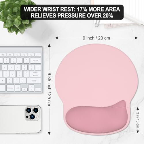 ITNRSIIET Ergonomic Mouse Pad with Wider Memory Foam Wrist Rest +17% - Curved Cushion Reduces Pressure 20%, Pain Relief, Non-Slip, Smooth, Cute Colors, 9.85 x 9 in, Pink Accent - color: Pink Accent
