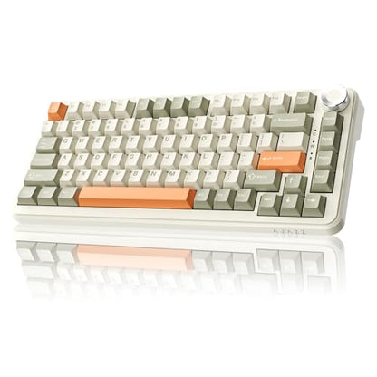 AK820 MAX 75% Custom Mechanical Keyboard, 82-Key Hot Swappable Gasket Mount, 8000mAh Tri-Mode Wireless Gaming & Office, Linear Flying Fish Switches, PBT RGB Backlit, Metal Volume Knob, Mac/Windows - color: Grey-White-Orange