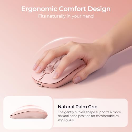 seenda MOU001 Bluetooth Wireless Mouse, Slim Computer Mouse with 3-Device Connection (USB & Dual Bluetooth), Rechargeable Quiet Click Mouse with Adjustable DPI for Windows, MacBook,iPad,Pink - color: pink