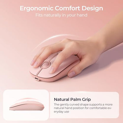 seenda MOU001 Bluetooth Wireless Mouse for Laptop,Slim Computer Mice,Pink | Rechargeable Computer mouse with USB and dual Bluetooth, 3-level DPI and quiet clicks for Windows, Macbook, iPad and Travel. - color: pink