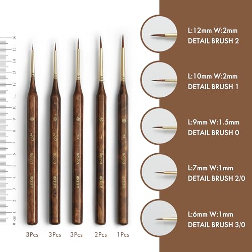 Artify Miniature Paint Brushes Set, 12pcs Fine Detail Brushes with Repeated Sizes, Precision Brushes for Miniature Painting, Models, Figurines & Crafts - color: 12pcs