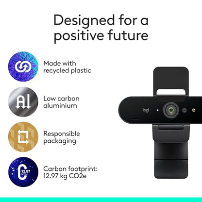 Logitech Brio Ultra 4K HD Webcam for Streaming and Meetings - Black | Ultra HD with glass lens, auto light correction, wide view, works with Windows Hello, certified for Teams, Zoom, Google Meet