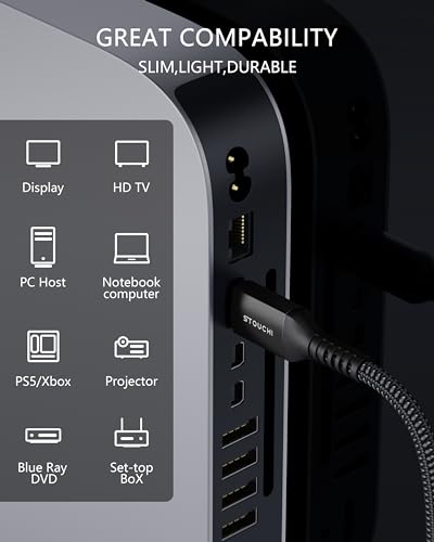Stouchi 8K@60 HDMI Cables 8ft, 48Gbps High Speed HDMI® Cable Braided Nylon 4K120 144Hz RTX 3090 eARC HDR10 4:4:4 HDCP 2.2&2.3 Compatible for PS5, PS4, UHD TV and PC, Black - color: Black, size: 8ft