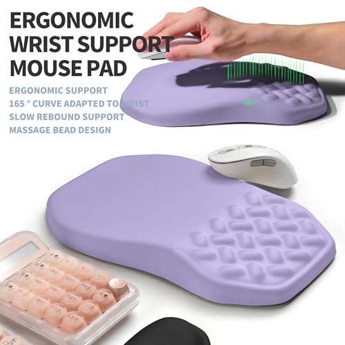 2-in-1 Ergonomic Set, Wave Keyboard Wrist Rest and Massage Slope Mouse Pad Wrist Support, Rebound Memory Foam for Relieve Carpal Tunnel Syndrome and Wrist Pain (Lavender Purple) - color: Lavender Purple
