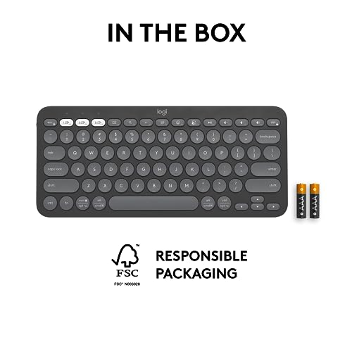 Logitech Pebble Keys 2 K380s, Multi-Device Bluetooth Wireless Keyboard with Customizable Shortcuts, Slim and Portable, Easy-Switch for Windows, macOS, iPadOS, Android, Chrome OS - Tonal Graphite - color: Graphite