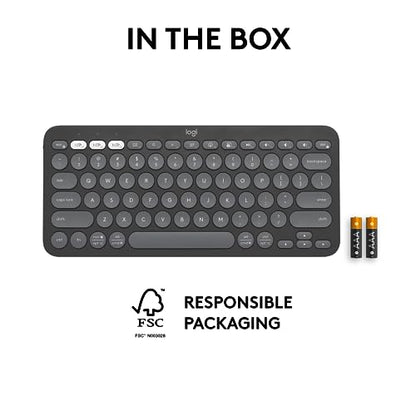Logitech Pebble Keys 2 K380s, Multi-Device Bluetooth Wireless Keyboard with Customizable Shortcuts, Slim and Portable, Easy-Switch for Windows, macOS, iPadOS, Android, Chrome OS - Tonal Graphite - color: Graphite