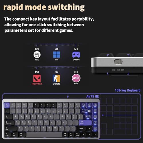 nuphy Air75 HE Rapid Trigger Low Profile Gaming Keyboard,Hall Effect keybaord,84 Keys 75 Percent Layout Wired Magnetic Switches Keyboards,Magnetic Jade Pro Switch - size: Low-Profile Magnetic Jade Pro Switch