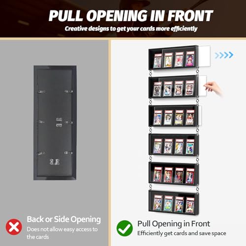 Emfogo Card Display Case, 6 Pack Trading Card Display Frame Wall Mount, Wooden Baseball Card Display Case with Clear View, Graded Sports Card Display for Trading Card Collection (6 Pack-Black) - size: 1-Layer 6 Pack