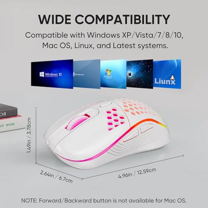 MELOGAGA Wireless Gaming Mouse RGB Rechargeable Lightweight Honeycomb White | 7-Color LED Light, 4 DPI Levels, USB-C Recharge & Stable 2.4G Wireless for PC Mac Laptop Desktop Computers - color: Wireless_White