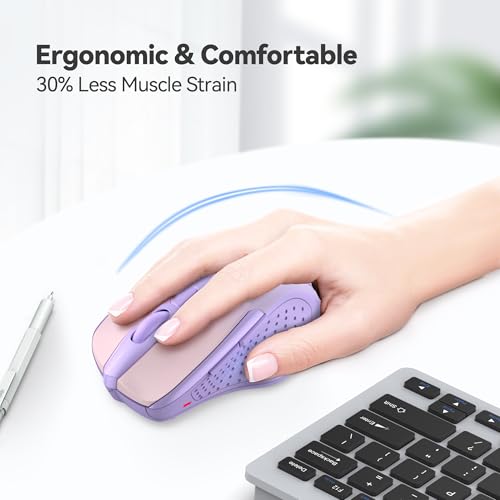 TECKNET Wireless Mouse, 2.4G Ergonomic Computer Mouse, 2600 DPI | Ergonomic Design with Side Grips, Adjustable DPI, 2-Year Battery, Compact Size, USB-A Plug & Play, Wide OS Compatibility - color: Gradient Lavender