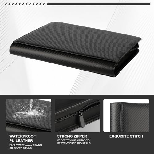 Toploader Binder, 9-Pocket 288 Cards Holder for 3"x4" Rigid Card Sleeves | Top Loader Binder with Sleeves Trading Card Binder for TCG,Sport Cards, PU Leather Cover, Side Loading (9 Carbon Fiber Black) - color: 9Carbon Fiber Black